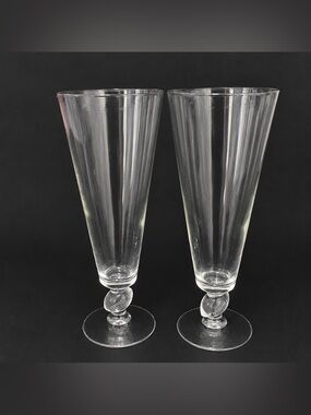Libbey Clubhouse Collection Football Stem Pilsner Beer Glasses (2) Vintage